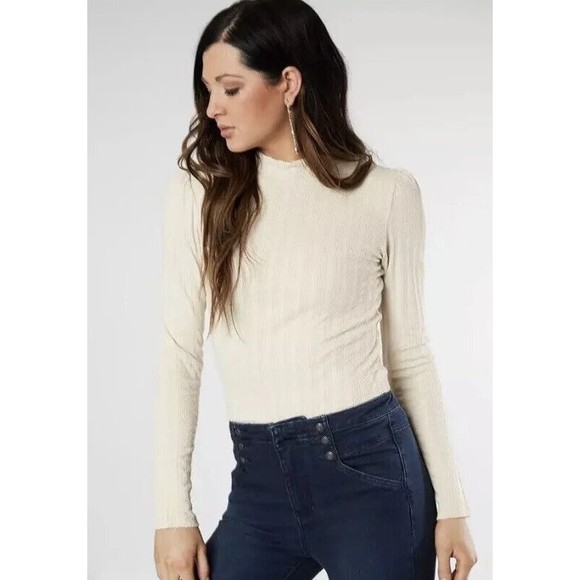 Free People Party in the Back Top Mock Neck Open Back Scarf Cream blue - Picture 3 of 16